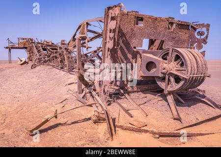 Abandoned oil rig in the Skeleton Coast in Namibia. Stock Photo