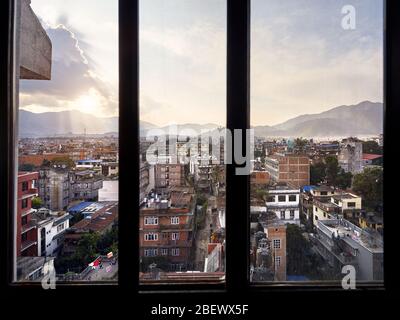 Beautiful view of Kathmandu the capital of Nepal from the window of guest house at sunset Stock Photo