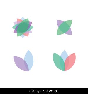 Vector transparent flower logo set, with pastel color isolated on white background. Stock Vector