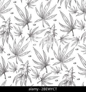 Cannabis leaves, medical marijuana foliage seamless pattern vector Stock Vector