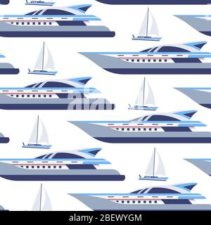 Cruise liner and sailing boat seamless pattern of vessels Stock Vector