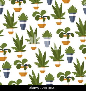 Flowers in pots, decorative plants seamless pattern vector Stock Vector