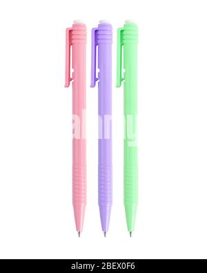 Pastel colored plastic ballpoint pen isolated on white Stock Photo