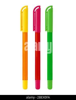 Colorful plastic ballpoint pen isolated on white background Stock Photo