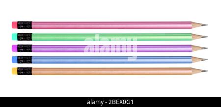 Assorted color graphite pencil on white. Colorful school pencil Stock Photo