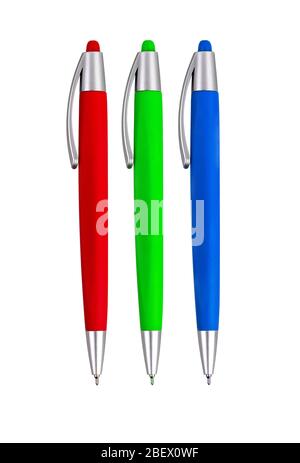 Colorful plastic ballpoint pen on white background Stock Photo