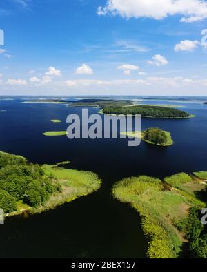 Braslaw lake national park aerial landscape. Rural lake with island from above Stock Photo
