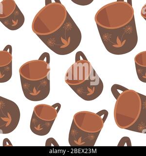 Empty mug with handle for hot beverages seamless pattern Stock Vector