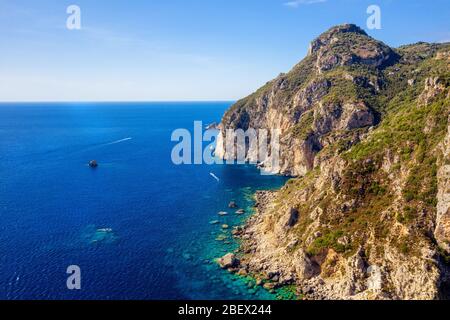 Mediterranean island Corfu coast. Landscape of sea nature in Greece. Beautiful ocean water Stock Photo