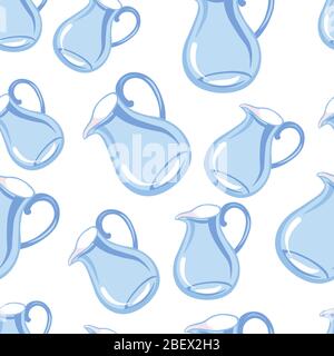 Glass pitcher with handle, tableware container for liquids Stock Vector