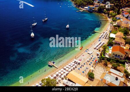 Kalami beach lagoon aerial. Mediterranean resort in Greece. Vacation on Corfu island Stock Photo