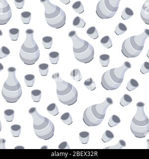 Tableware seamless pattern, pitcher and cup for drinks Stock Vector