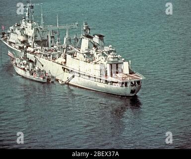 1982 - Aerial port quarter view of a Soviet Berezina class fleet replenishment ship Stock Photo