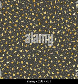 Seamless gold star confetti rain festive pattern effect. Golden volume stars falling down isolated on white background. EPS 10 Stock Vector