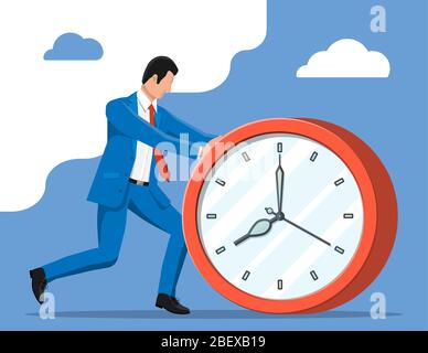 Late for work. Man rushing to office. Worker thinking about timepiece ...