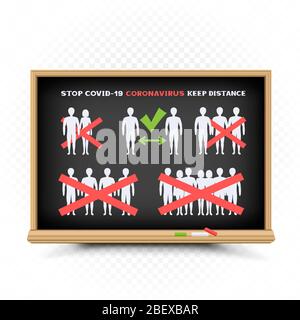 coronavirus covid-19 keep distance on chalkboard Stock Vector
