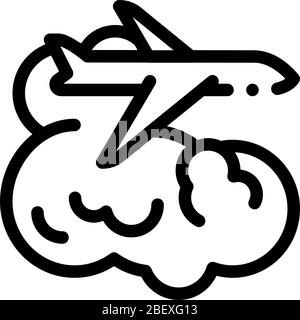 plane flies in clouds icon vector outline illustration Stock Vector