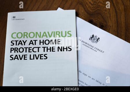 Coronavirus UK Government letter outlining details about 'Staying at Home, Protect the NHS & Save Lives' received on the 11th April 2020. Stock Photo