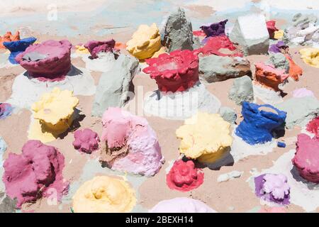 Features of art installation of the Salvation Mountain Stock Photo
