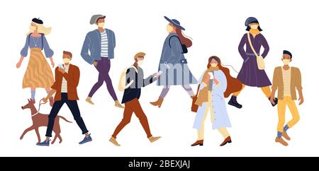 People in protective medical face mask walking Stock Vector