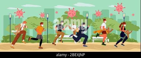 People crowd in respiratory mask virus protection Stock Vector