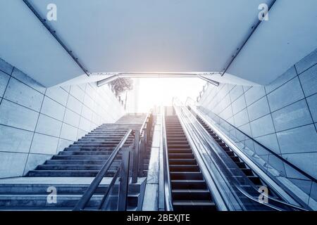 Escalator in subway station, Chongqing, China. Stock Photo