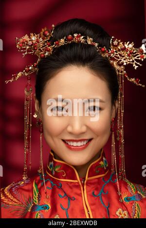 A beautiful Chinese bride makeup face features Stock Photo