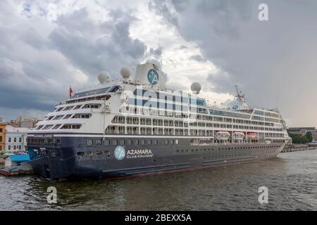 Saint Petersburg, Russia-12 August 2019: Cruise ship at the Angliyskaya embankment pier,  Saint Petersburg, Russia Stock Photo