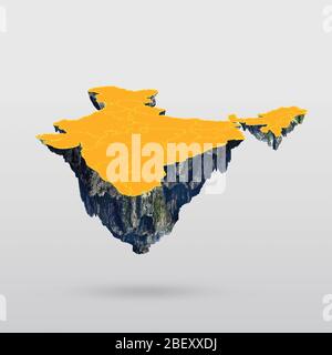 Map of India floating island isolated on the white background Stock Photo