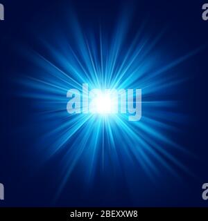 Deep blue glow star burst flare explosion transparent light effect. EPS 10 Stock Vector