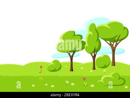 Spring or summer background with stylized trees. Stock Vector