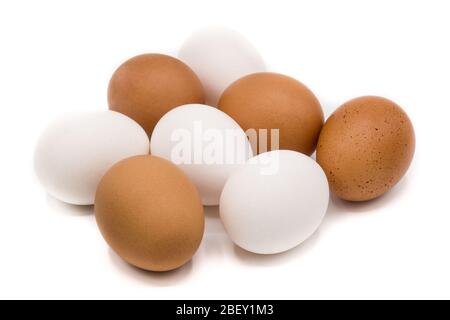 Brown and white eggs isolated on white background Stock Photo