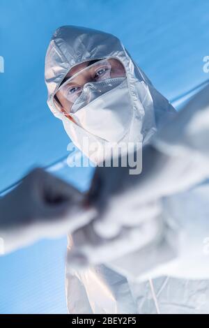 The doctor wearing surgical gloves encourage each other Stock Photo
