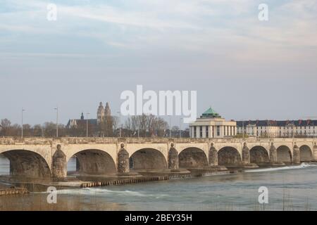 Looking across the river Loire towards the city of Tours. Pont Wilson helps take us across the flowing waters. Stock Photo