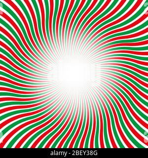 Abstract background of sunrays of red and green colors on a white background. Radial effect Stock Vector