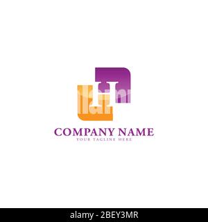 Initial letter H negative space style design with square shape background logo vector template Stock Vector