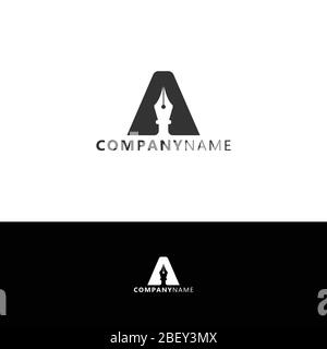 Initial letter A negative space pen logo design vector illustration Stock Vector