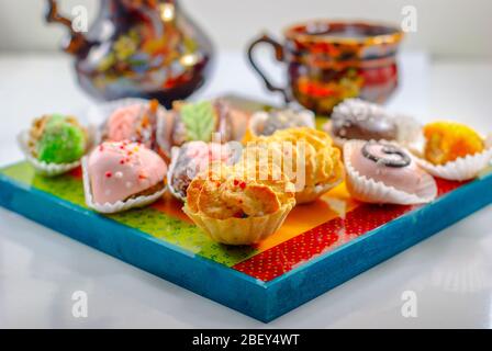 Mimouna Cookies. Arabic Sweets. Middle Eastern Desserts. Festive Moroccan And Henna Cookies. Stock Photo