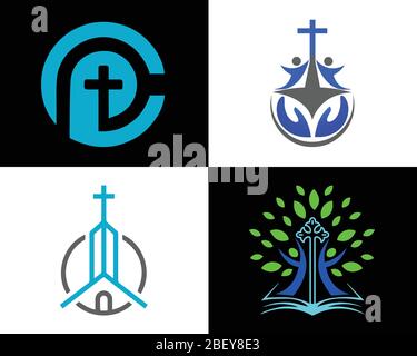 Church logo. Christian symbols. Church vector logo symbol graphic abstract template. Stock Vector
