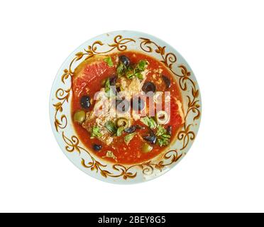 Kabkabou - fish and tomato stew traditionally prepared in Tunisia. Stock Photo