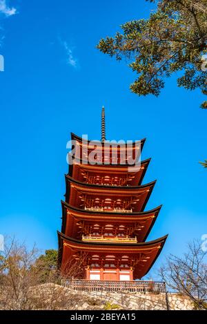 Toyokuni Shrine (Senjokaku) Five-storied pagoda in the Miyajima island, Hiroshima city, Hiroshima Prefecture, Japan Stock Photo