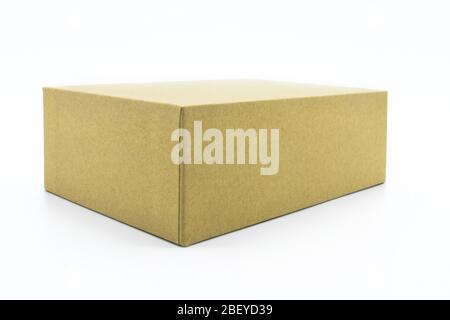 View of the brown carton isolated on the white background. Stock Photo