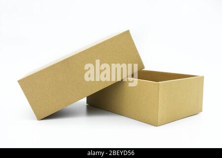 View of the brown carton isolated on the white background. Stock Photo