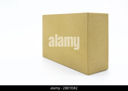View of the brown carton isolated on the white background. Stock Photo