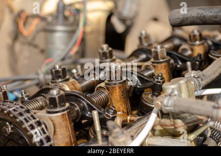 Car engine without cylinder head. Repair of the internal combustion ...