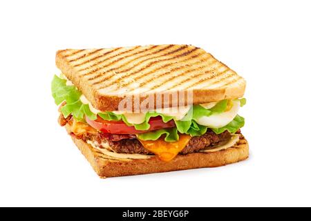 Club sandwich with chicken, egg and cheese on white Stock Photo