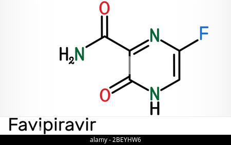 Favipiravir, C5H4FN3O2 molecule. It is antiviral medication, has activity against RNA viruses, avian influenza, Ebola virus, Lassa virus, COVID-19. Sk Stock Photo