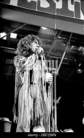 Roger Daltrey of The Who on stage at the Isle of Wight Festival 1970 Stock Photo