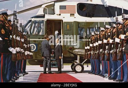 South Vietnam President NGUYEN VAN Thieu departs at EL Toro Marine Corps Air Station, CA after his visit to the Western White House, La Casa Pacifica, in San Clemente. Stock Photo
