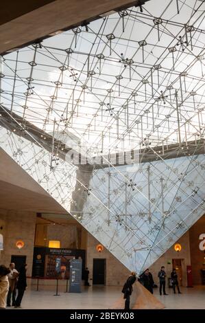 Inverted pyramid by I.M. Pei at the Louvre Museum in Paris, France. Stock Photo